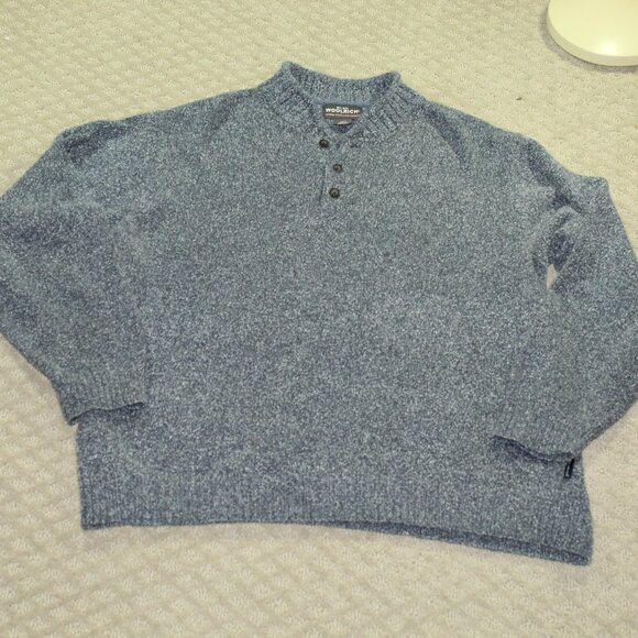 Vintage Woolrich Sweater, Men's Size Large, Variegated Blue, 1/4 Buttons - Picture 1 of 7